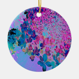 Ornamento De Cerâmica Elegante Hortênsia Limelight Azul Escuro e Magenta