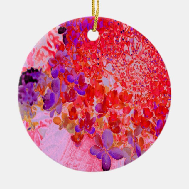 Ornamento De Cerâmica Elegante Hydrangea Limelight Roxa e Laranja (Frente)