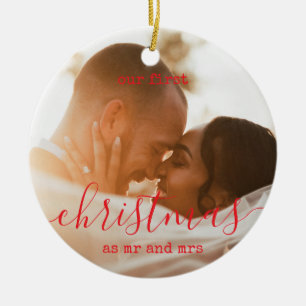 Ornamento De Cerâmica Elegante Mínimo Primeiro Natal Foto e Texto