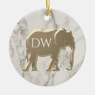 Ornamento De Cerâmica Elegante Monograma Dourado