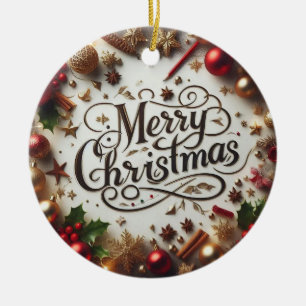 Ornamento De Cerâmica Elegante Natal Dourado e Vermelho