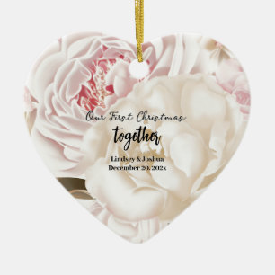 Ornamento De Cerâmica Elegante Natal Personalizado Rosa Primeiro Casamen