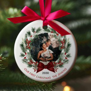 Ornamento De Cerâmica Elegante Nosso Primeiro Natal Juntos Casal