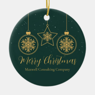 Ornamento De Cerâmica Elegante Ouro Verde Feliz Natal Empresa Personaliz
