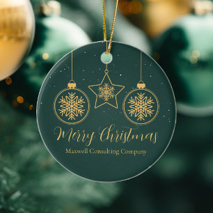 Ornamento De Cerâmica Elegante Ouro Verde Feliz Natal Empresa Personaliz