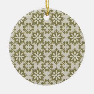 Ornamento De Cerâmica Elegante padrão repetitivo Fleur de Lis verde oliv