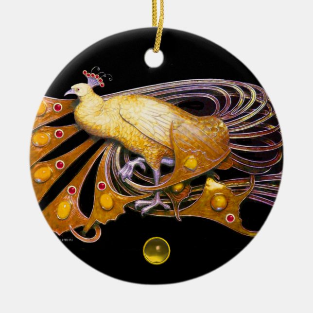 ORNAMENTO DE CERÂMICA ELEGANTE PEACOCK EM TOPAZ AMARELO (Frente)