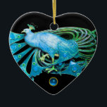 ORNAMENTO DE CERÂMICA ELEGANTE PEACOCK NO CORAÇÃO DE SALVAGUARDA AZUL<br><div class="desc">Design colorida e elegante com gemstones 3D brilhantes design gráfico digital por Búlgaro Lumini. Parte da nova coleção ARCADIA.</div>