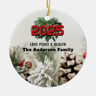 Ornamento De Cerâmica Elegante Pine 2025 Ano Novo personalizou seu