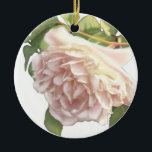 Ornamento De Cerâmica Elegante, poeirento, cor de laranja branca, rosa f<br><div class="desc">Uma bela design de colheita de rosas românticas de pêssego de marfim azuladas,  enquadrada em folhas verdes.</div>