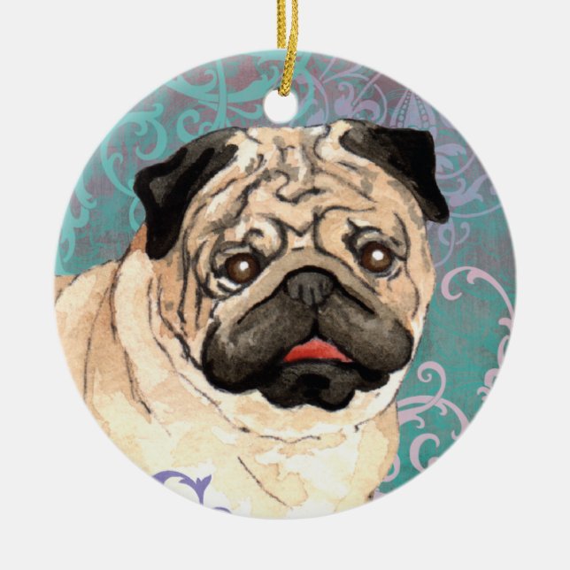 Ornamento De Cerâmica Elegante Pug (Frente)