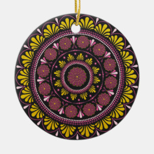 Ornamento De Cerâmica Elegante rosa Dourado Mandala, Boho Zen Dot Art Fl