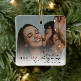 Ornamento De Cerâmica Elegante Roteiro de Foto com Estilo Feliz Natal