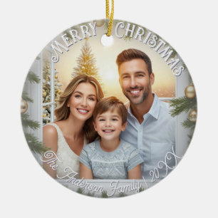 Ornamento De Cerâmica Elegante Roteiro Foto Estilosa Feliz Natal