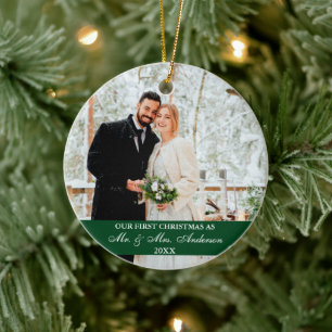 Ornamento De Cerâmica Elegante Roteiro Nosso Primeiro Verde De Natal