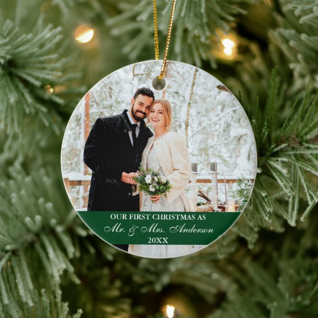 Ornamento De Cerâmica Elegante Roteiro Nosso Primeiro Verde De Natal (Árvore)