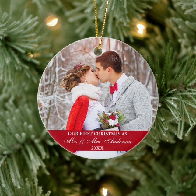 Ornamento De Cerâmica Elegante Roteiro Nosso Primeiro Vermelho De Natal (Árvore)