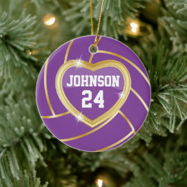 Ornamento De Cerâmica Elegante Roxo e 🏐 de Voleibol Dourado