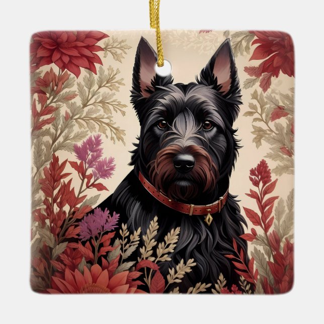 Ornamento De Cerâmica Elegante Scottish Terrier Dog Portrait (Frente)