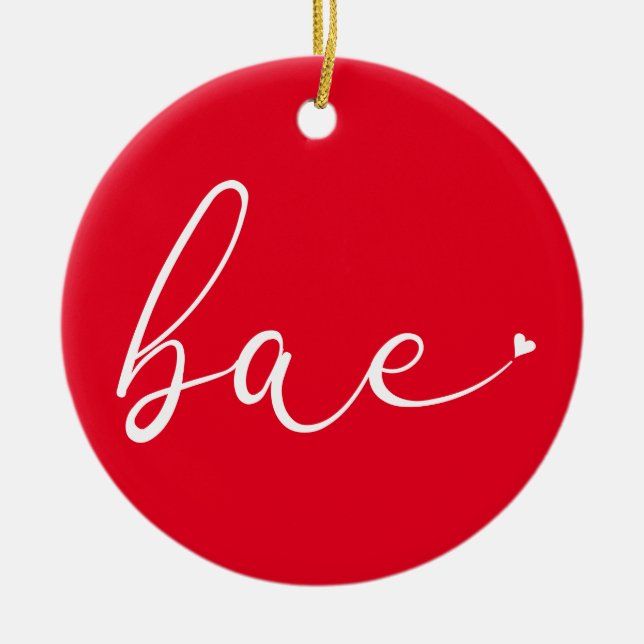 Ornamento De Cerâmica Elegante Script Love Heart Bae Definition (Frente)