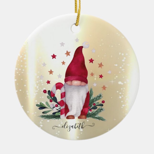 Ornamento De Cerâmica Elegante Shiny, Faux Dourado, Wreath Joy (Frente)