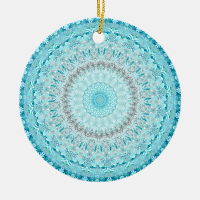 Ornamento De Cerâmica Elegante Sky Blue Crystal Mandala (Frente)
