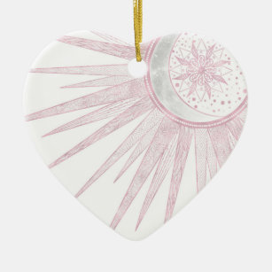 Ornamento De Cerâmica Elegante Sun Moon Doodle Mandala White Design