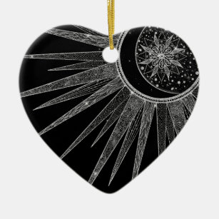 Ornamento De Cerâmica Elegante Sun Moon Mandala Black Design