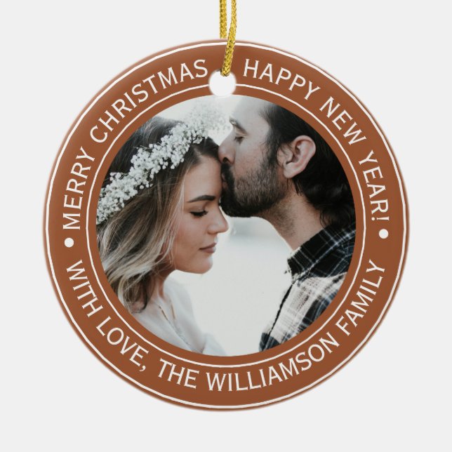 Ornamento De Cerâmica Elegante Terracotta Natal Monograma Foto (Frente)
