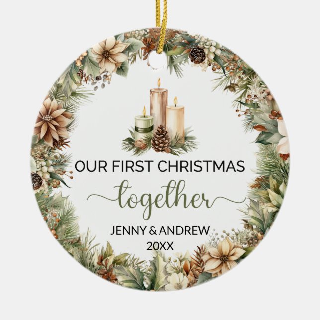 Ornamento De Cerâmica Elegante Terthy Nosso Primeiro Natal (Frente)