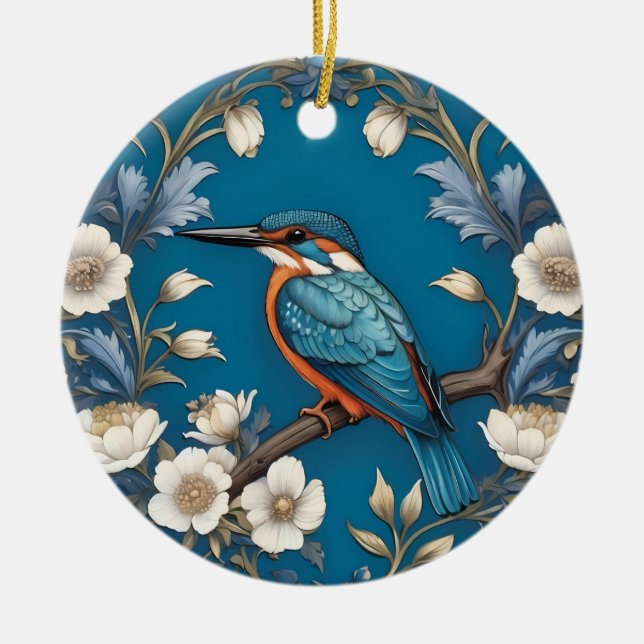 Ornamento De Cerâmica Elegante Turquoise Kingfisher Floral (Frente)
