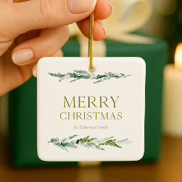 Ornamento De Cerâmica Elegante Verde Natal Alegre
