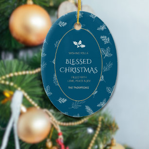 Ornamento De Cerâmica Elegante White Winter deixa azul MIstletoé