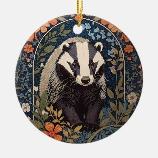 Ornamento De Cerâmica Elegante William Morris Inspirou Badger (Frente)