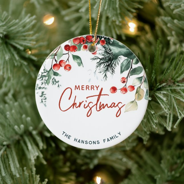 Ornamento De Cerâmica Elegante Winter Greenery Feliz Natal (Árvore)