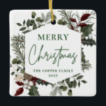 Ornamento De Cerâmica Elegante Winter Greenery Foto Natal<br><div class="desc">Elegante Winter Greenery Foto Natal Cerâmica Ornament</div>