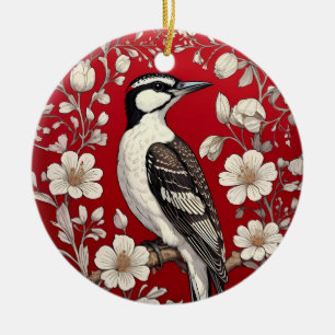 Ornamento De Cerâmica Elegante Woodpecker Floral William Morris Inspirad
