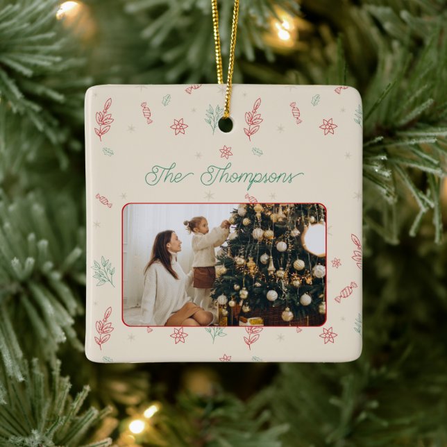 Ornamento De Cerâmica Elementos de Natal Mínimos Bonitos Uma Foto (Árvore)