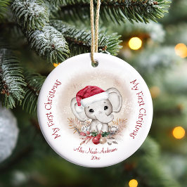 Ornamento De Cerâmica Elephant Baby First Christmas Boy Name
