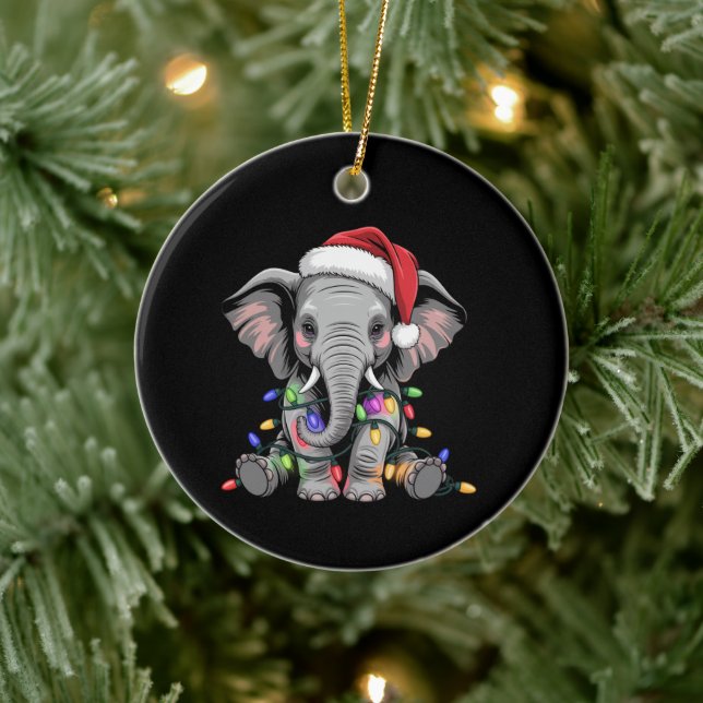 Ornamento De Cerâmica Elephant Christmas Lights Xmas Holiday Animal (Árvore)