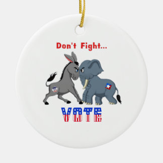 Ornamento De Cerâmica Elephant & Donkey ARGUING Don't Fight VOTE