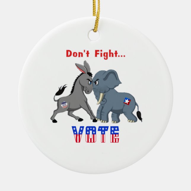 Ornamento De Cerâmica Elephant & Donkey ARGUING Don't Fight VOTE (Frente)