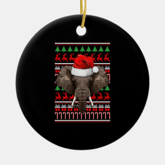 Ornamento De Cerâmica Elephant Santa Hat Cute Animal Feio Xmas (Frente)