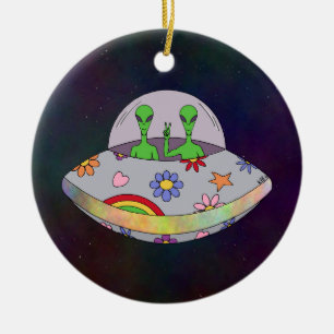 Ornamento De Cerâmica Eles vêm em Peace UFO