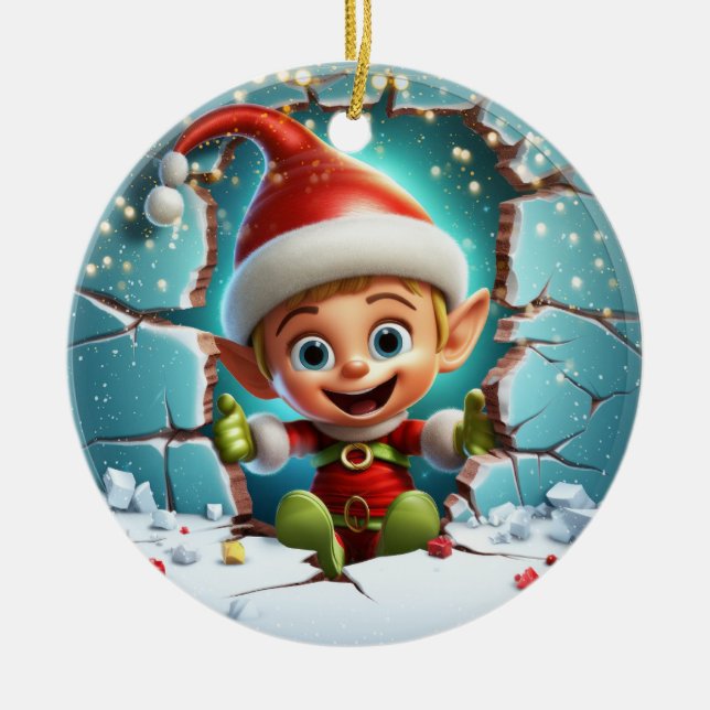 Ornamento De Cerâmica Elf 3D bonito (Frente)