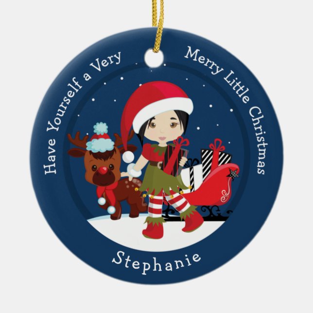 Ornamento De Cerâmica Elf de Garota Asiática (Frente)