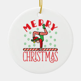 Ornamento De Cerâmica Elf de Natal da ginástica no Beam