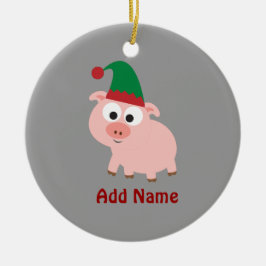Ornamento De Cerâmica Elf de Natal de Suíno Bonito