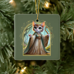 Ornamento De Cerâmica Elf Feline Fantasy Adventure