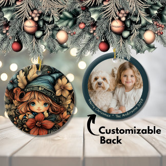 Ornamento De Cerâmica Elf Natal Festivo Personalizável